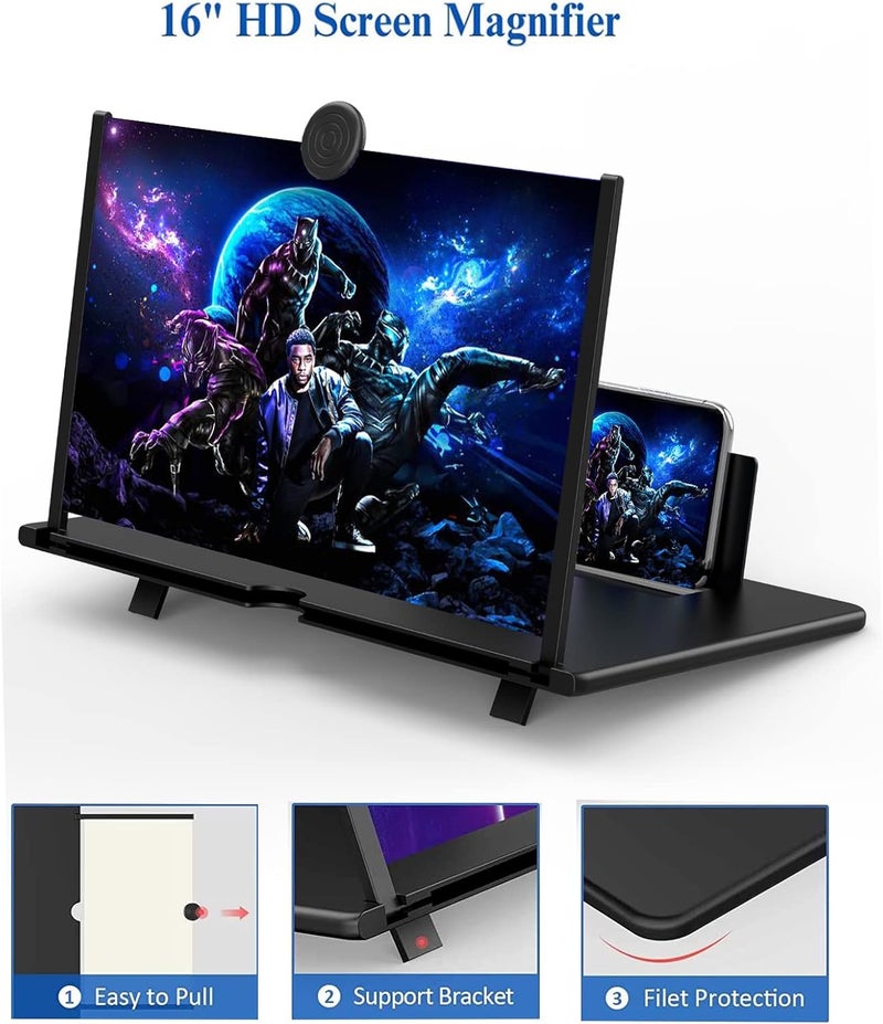 Fopudy 16" Screen Magnifier for Mobile Phone,3D HD Cell Phone Magnifying Projector Screen Enlarger for Movies, Videos, and Gaming,Foldable Phone Stand with Screen Amplifier,Supports All Smartphones (Black) - Image 2